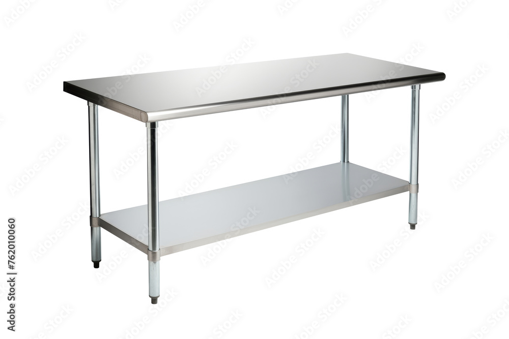 Stainless kitchen table isolated on transparent background,for prepare for cooking.