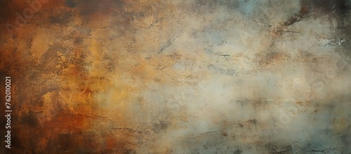 A close up of a painting with a brown and blue backdrop