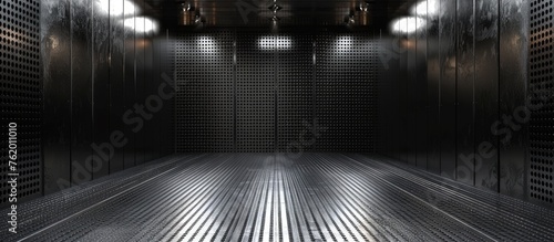 Sci-fi interior metal grid wallpaper background