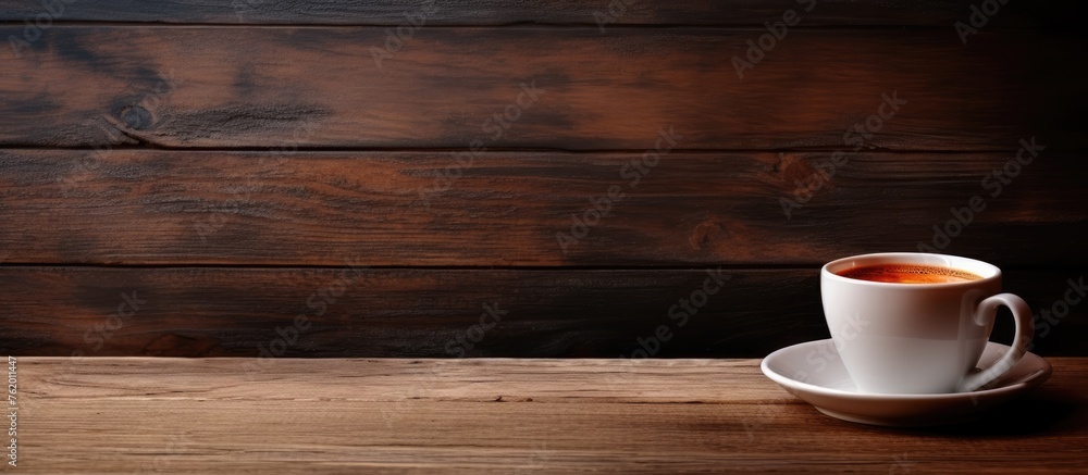 Steaming Cup of Black Coffee on Rustic Wooden Table in Cozy Cafe Setting Steaming Cup of Black Coffee on Rustic Wooden Table in Cozy Cafe Setting