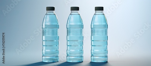 Three water bottles arranged on table