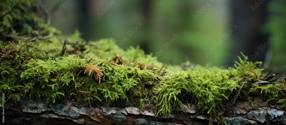 A moss covered log in a dense forest