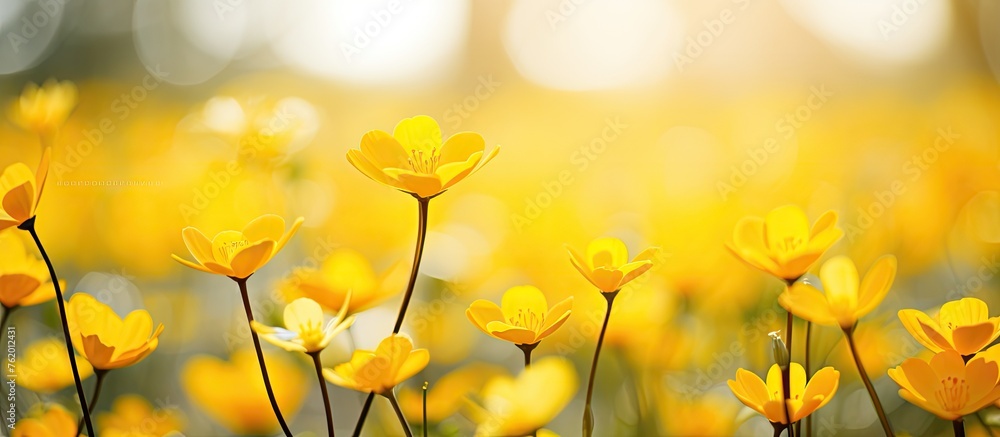 Yellow flowers in a field basking in the bright sun