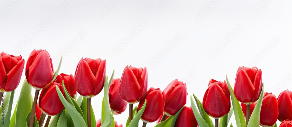 Red Tulips in a Line
