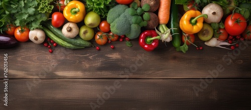Vibrant Fresh Vegetables Arranged on Rustic Wooden Background for Farm Market Display