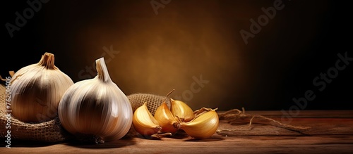 Garlic on a wooden table