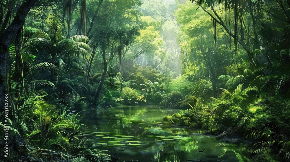 Amazonian lush rain forest jungle. Save the planet concept.