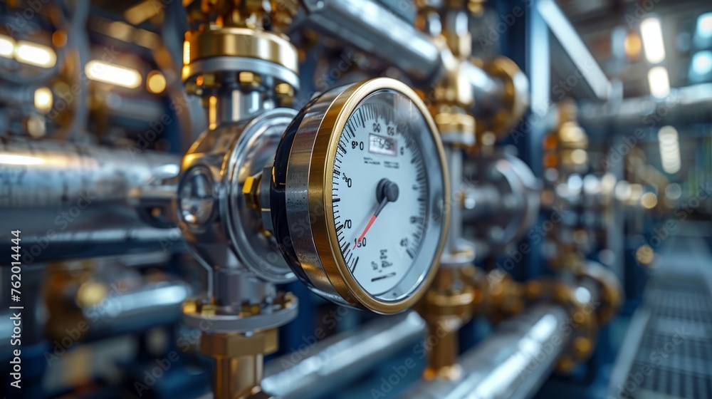 Fototapeta premium 3D Rendering manometer with a gas pipe in the background.