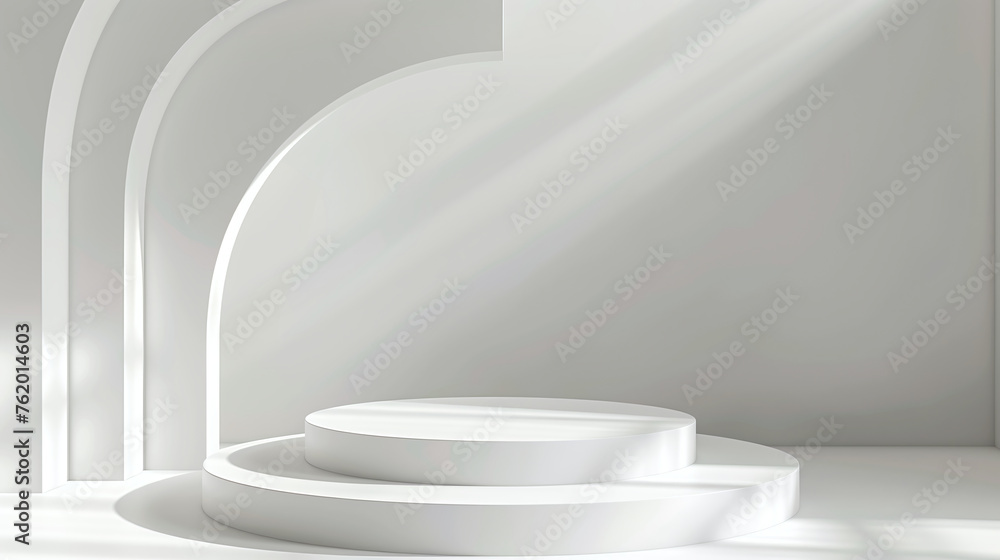 Podium for displaying products with a white tone and a minimalist background. Ai generate. Podium for displaying products with a white tone and a minimalist background. Ai generate.