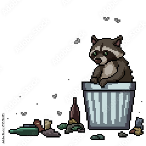 pixel art of raccoon trash dirty