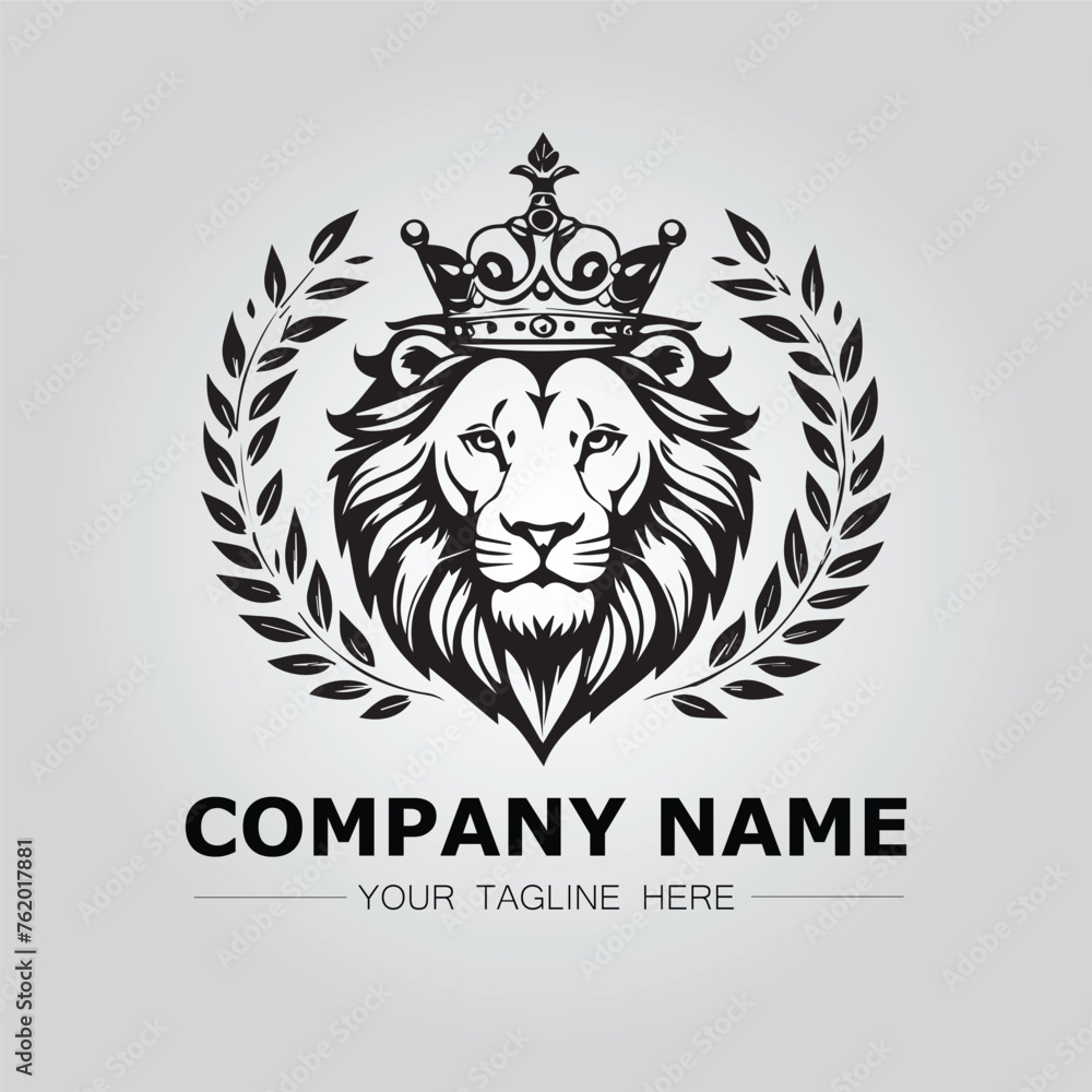 a lion with crown logo company black on white background vector image