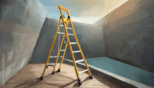 ladder in the room.an engaging product illustration showcasing the Verona Double Telescopic Ladder in action, highlighting its versatility and functionality for various tasks. Incorporate detailed ren photo