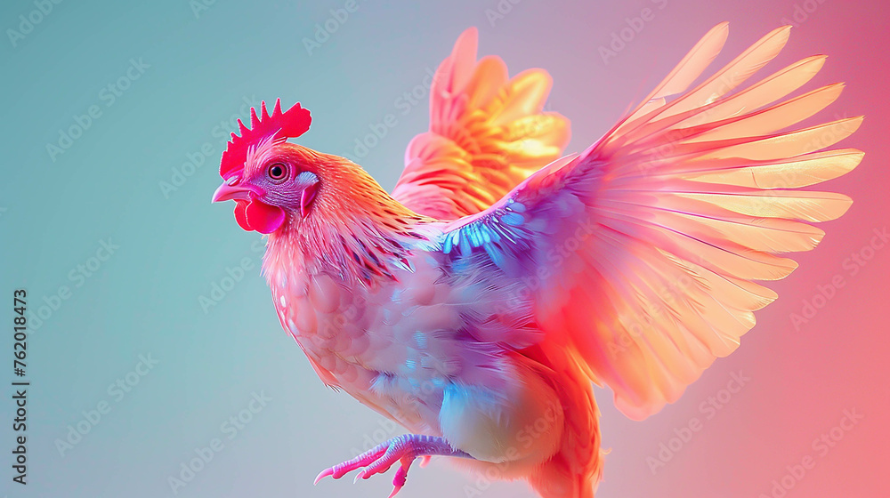 Obraz premium A chicken with a perfect body, beautiful, bright colors, like a fairy tale.
