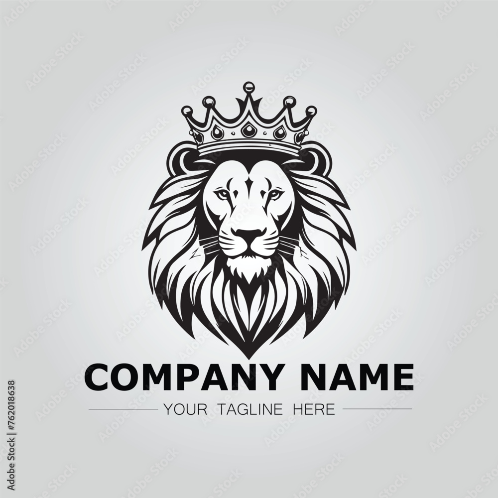 a lion with crown logo company black on white background vector image