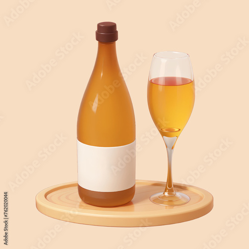 bottle and glass of wine cartoon illustration