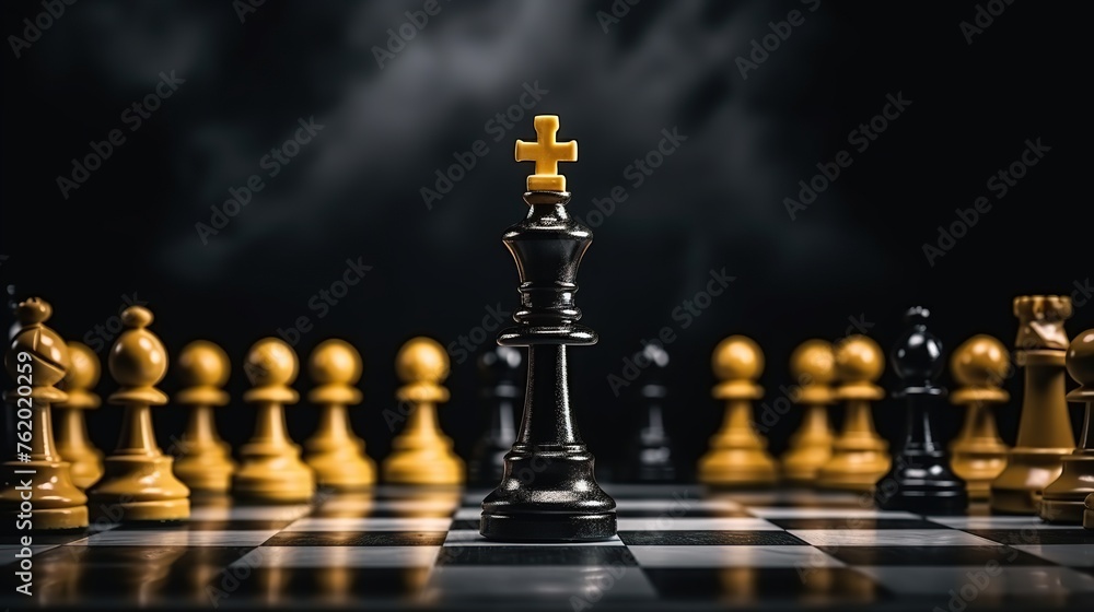 chess king winner surrounded black gold chess black background