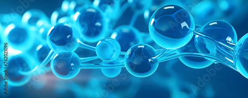 Abstract image representing a network of interconnected spheres in shades of blue, illustrating concepts of science, technology, and connectivity