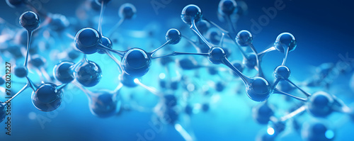 Vibrant image of blue molecules connecting in a network symbolizing connectivity and scientific advancements