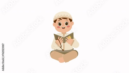 Cute Muslim Boy Reading Quran Animation