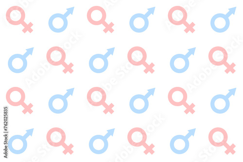 Boy and Girl, Male and Female Symbols Seamless Pattern. Gender Reveal Party Pink and Blue Endless Repeating Background. Baby Cute Backdrop.