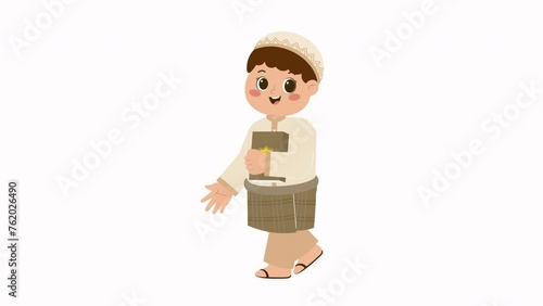 Cute Muslim Boy Holding Quran Animation