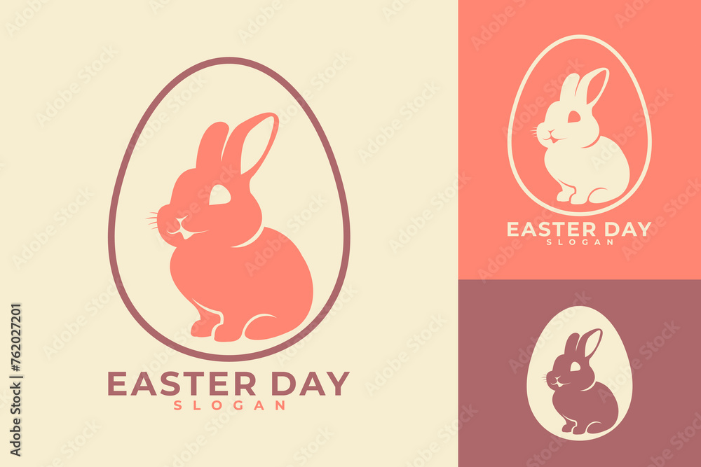 Fototapeta premium Easter Day Rabbit Egg Vector Logo Design