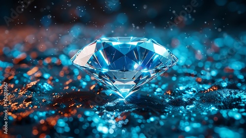 Glowing diamond symbol isolated on blue background. Luxury. © Media Srock