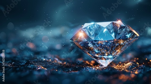 Wallpaper Mural Glowing diamond symbol isolated on blue background. Luxury. Torontodigital.ca