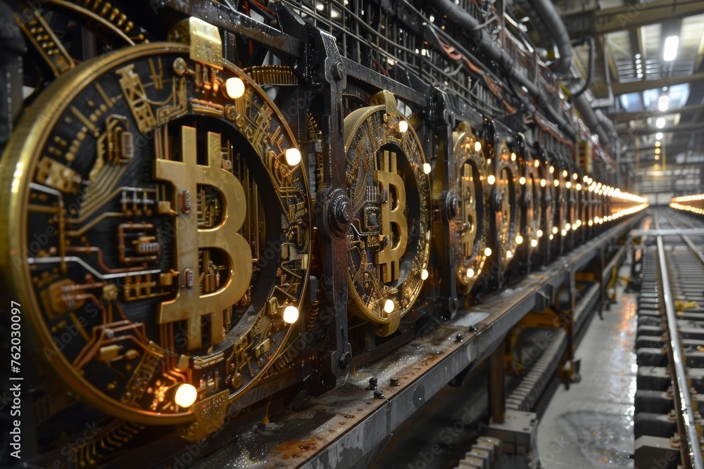 Fototapeta premium Bitcoin Clock on Conveyor Belt