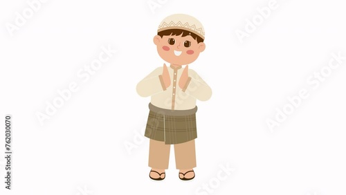 Cute Muslim Boy Giving Greetings Animation