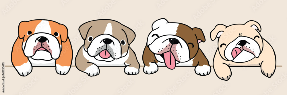 Vector Illustration of Cartoon Bulldog Head Characters on Isolated Background