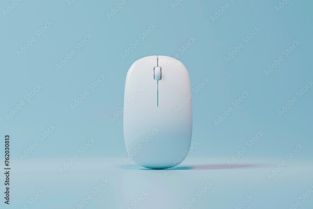 3D render of minimalist mouse icon, on isolated pastel sky blue background, Generative AI