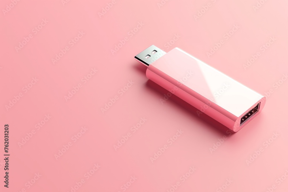 3D render of minimalist USB flash drive icon, on isolated pastel peach pink background, Generative AI 3D render of minimalist USB flash drive icon, on isolated pastel peach pink background, Generative AI