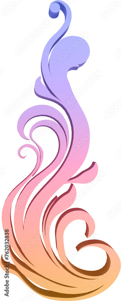 3D illustration render of abstract fire symbol of different shapes and colors on a transparent background