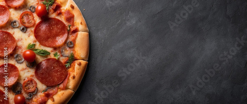 Italian pizza on blank background for text space. Copy space for text. photo