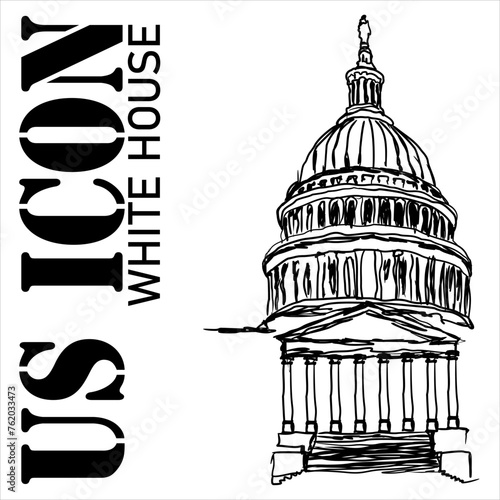 Freehand sketch vector illustration of the white house building as a united states icon