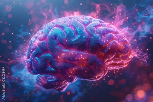Blue and Pink Brain on Black Background photo