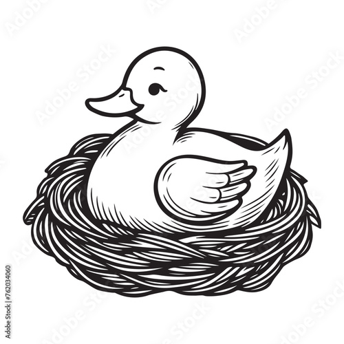 Line art of duck laying on the nest vector