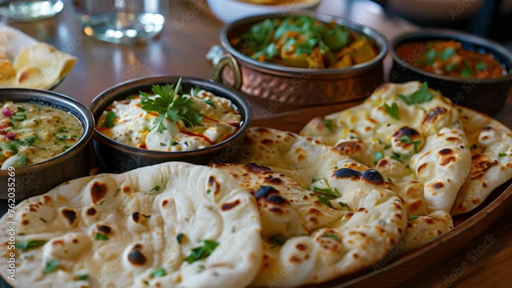 Plates of fluffy goldenbrown flatbread known as naan are p alongside bowls of creamy hummus and tangy tzatziki for dipping. Plates of fluffy goldenbrown flatbread known as naan are p alongside bowls of creamy hummus and tangy tzatziki for dipping.