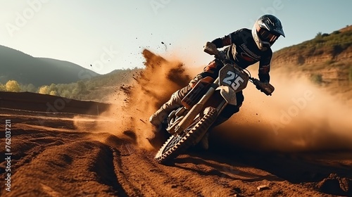 portrait of a motocross race on a dirt track during the day