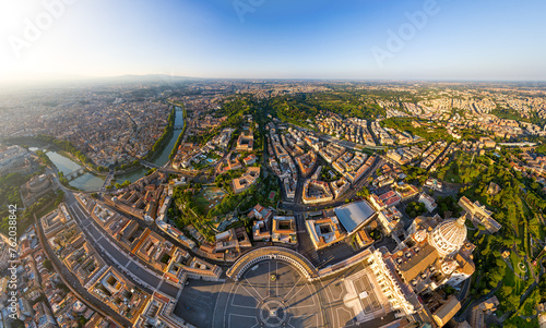 Rome, Italy. Panorama of the city on a summer morning. Sunny weather. Aerial view