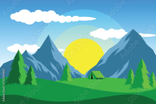 Hand drawn beautiful mountains landscape wallpaper with natural theme