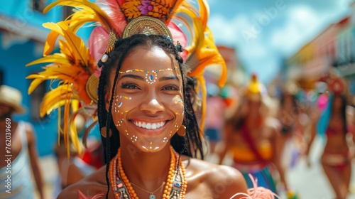 Woman in Colorful Headdress Smiles