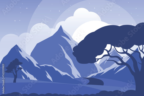 Hand drawn beautiful mountains landscape wallpaper with natural theme