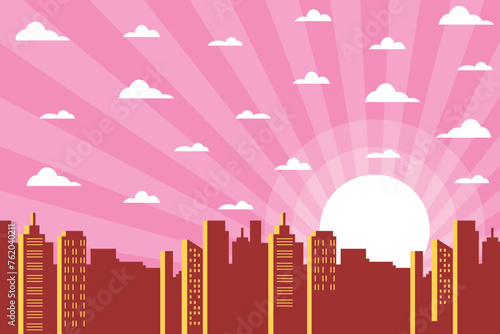 Hand drawn beautiful city landscape wallpaper with natural theme