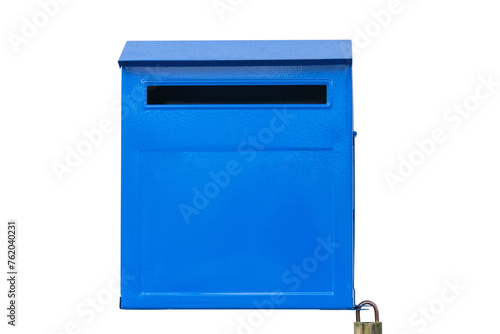 Blue color iron mailbox on square shape for receive newspaper, letter, document and other from postman or company messenger