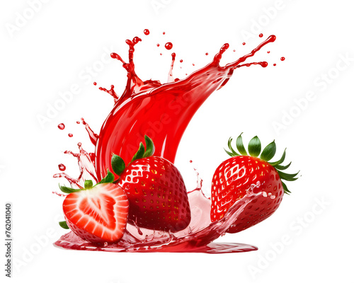 Delicious strawberries juice splash on png transparent background