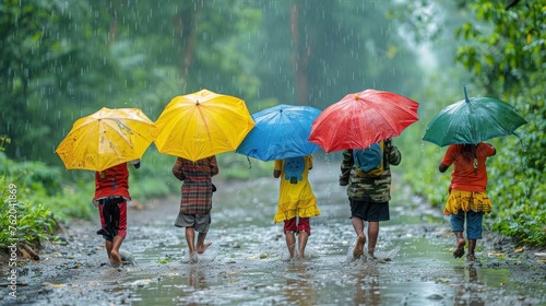 Group of People Walking in Rain With Umbrellas