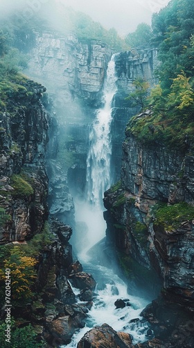 Waterfalls that climb cliffs defying gravity with the force of their ascent , high resolution DSLR