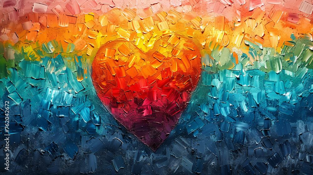A colorful background serves as the canvas for a painting of a heart, symbolizing love and passion in a visually striking way
